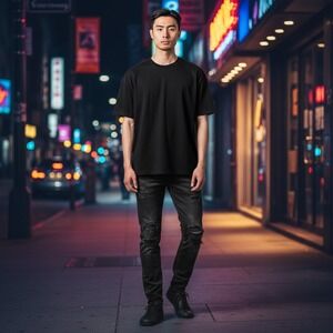 PURPLE Brand Oil Spill P001 Mens Black Skinny Distressed Jeans Size 34